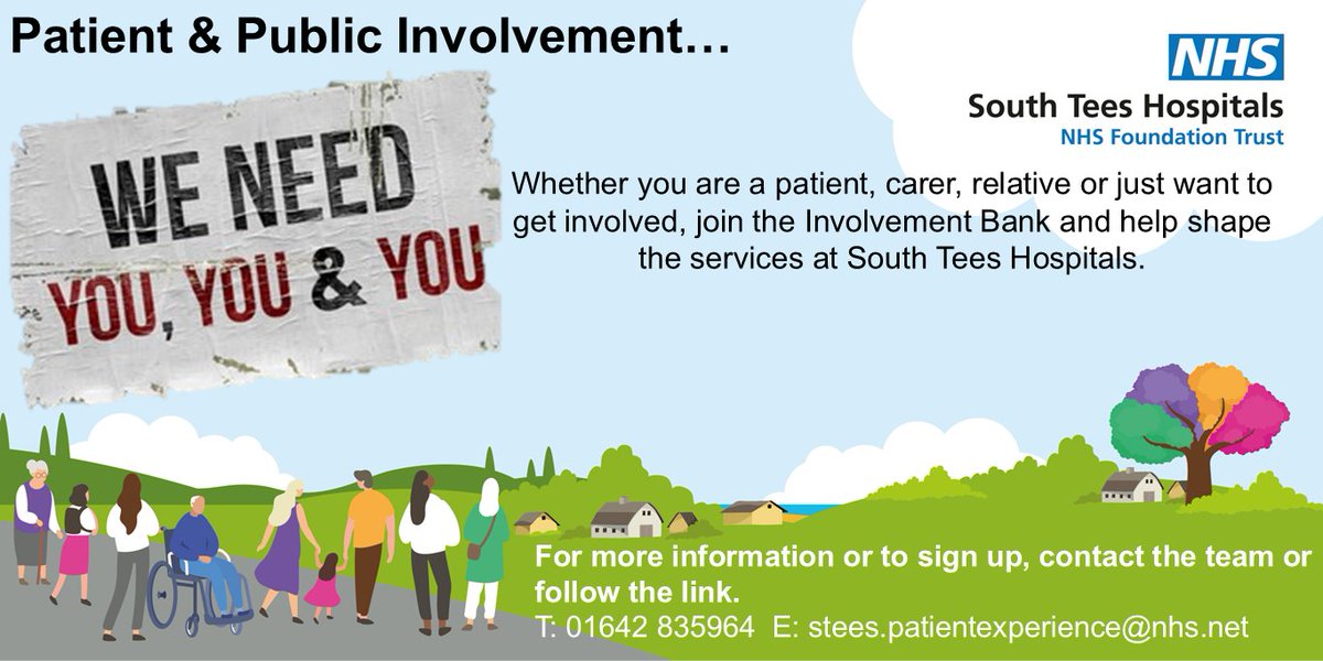 Get involved as little or as much as you want. We would love to hear from you. Adult involvement bank - South Tees Hospitals NHS Foundation Trust