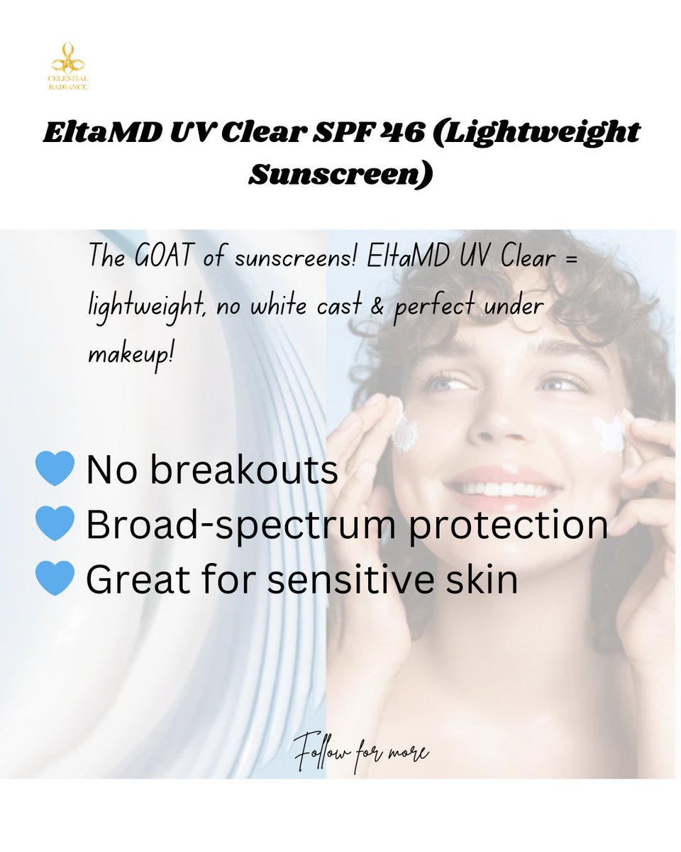 Cele_Radiance_'s tweet photo. EltaMD UV Clear SPF 46 (Lightweight Sunscreen)
The GOAT of sunscreens! EltaMD UV Clear = lightweight, no white cast & perfect under makeup!
Your SPF MUST-HAVE! Who else swears by this? #SkincareEssentials #SPFIsLife https://t.co/9G8Iz0ElVV