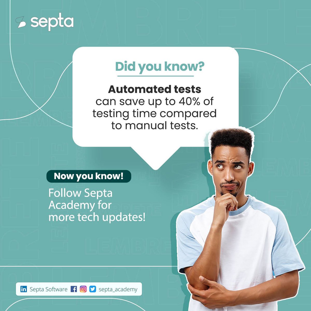 septa_academy's tweet image. Cut down testing time by almost 50% with relevant methods. 

Stay updated on technology facts with Septa Academy!

 #septaacademy #techfacts #nowyouknow