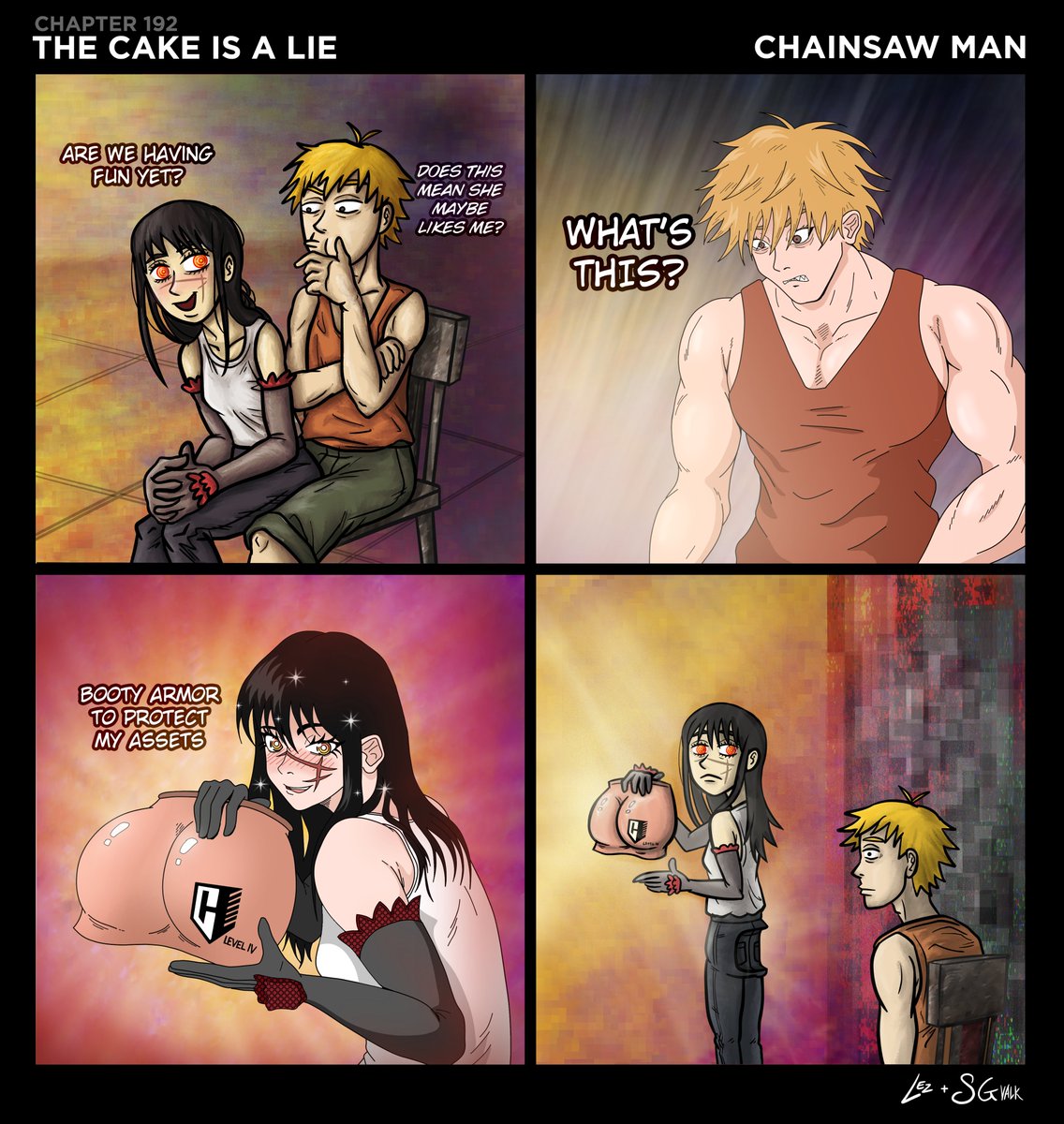 lezfapnao's tweet photo. Chapter 192: THE CAKE IS A LIE
#chainsawman #チェンソーマン #chainsawmanfanart #chainsawman192 #csm192 #Denji #Yoru
Collab with SG Valk https://t.co/qnsqyfygG3