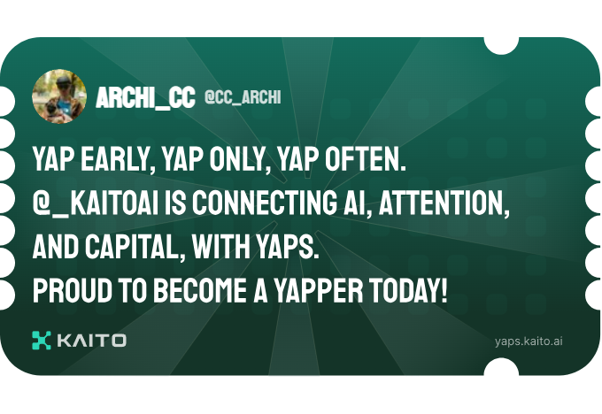 cc_archi's tweet photo. Yap early, yap only, yap often.

@_kaitoai is connecting AI, attention and capital with Yaps.

Just claimed my social card and I'm accumulating Yap points in real-time.

Claim yours 👉 https://t.co/Xu2uQc8tKi https://t.co/4XDfNKwC0t