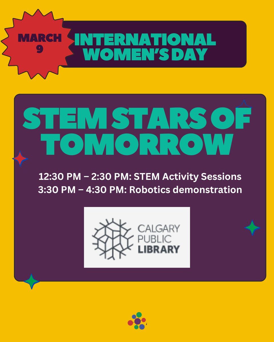 Alberta Women in Science Network (@awsnsocial) on Twitter photo To celebrate International Women’s Day, the Central Public Library <a href="/calgarylibrary/">Calgary Public Library</a> is hosting STEM Stars of Tomorrow on March 9th. Sign up here: buff.ly/3WW6uTN
#womeninstem #womxninstem #diversityinstem #stem #STEMrepresentation To celebrate International Women’s Day, the Central Public Library <a href="/calgarylibrary/">Calgary Public Library</a> is hosting STEM Stars of Tomorrow on March 9th. Sign up here: buff.ly/3WW6uTN
#womeninstem #womxninstem #diversityinstem #stem #STEMrepresentation