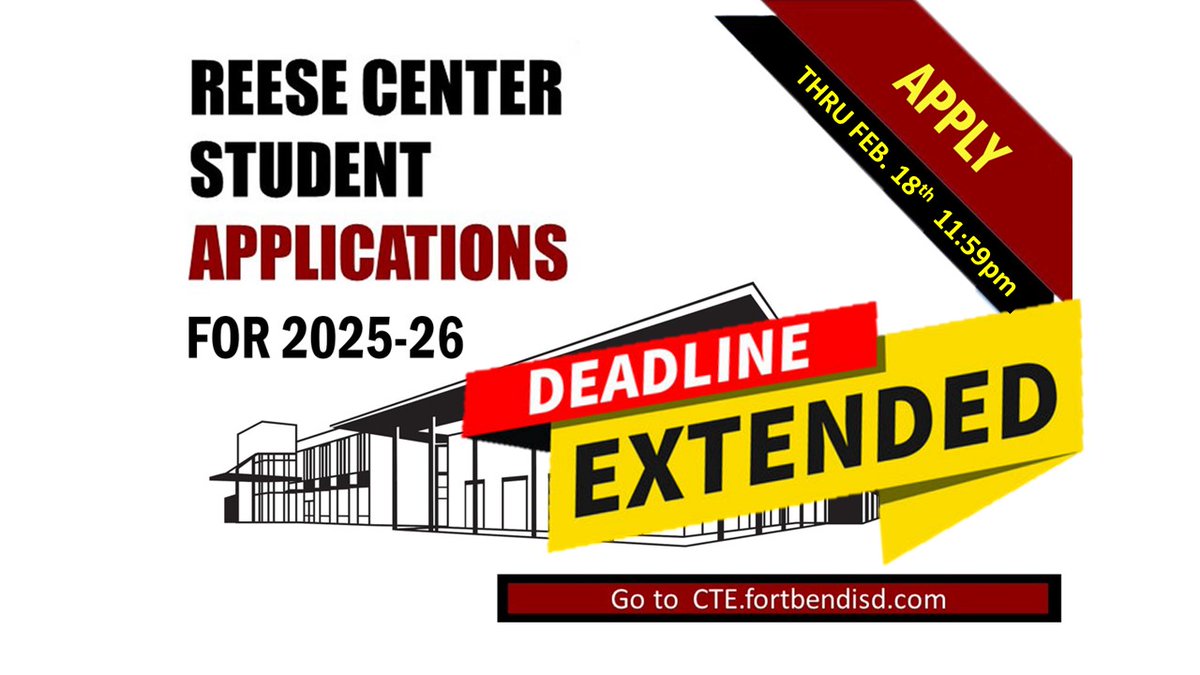 Reese Application Extended!  Application now closes on Feb. 18th @ 11:59 pm. If you haven't already, apply today at cte.fortbendisd.com ! <a href="/lizg_canchola/">Elizabeth Canchola</a> <a href="/CHS_Rangers/">Clements Rangers</a> <a href="/RPHS_Panthers/">Ridge Point HS</a> <a href="/THS_Tigers/">Travis High School</a> <a href="/SFAHS_Bulldogs/">Austin High School</a> <a href="/DHS_Vikings/">Dulles High School</a> <a href="/BHS_Broncos/">George Bush High School</a> <a href="/Willowridge_HS/">Willowridge HS</a>  <a href="/EHS_Knightswire/">Elkins High School</a>