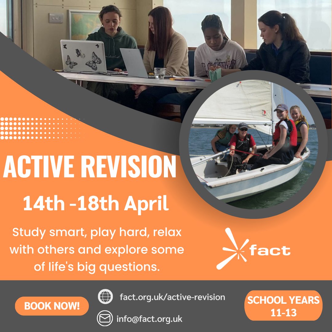 Thinking about exams coming up this summer?
Want to prepare for the 2025 exam season and make revision plans early?

If you’re in years 11-13, why not book on for our Easter Active Revision week now? 

Book on via fact.org.uk/individuals/ac… or email us at info@fact.org.uk