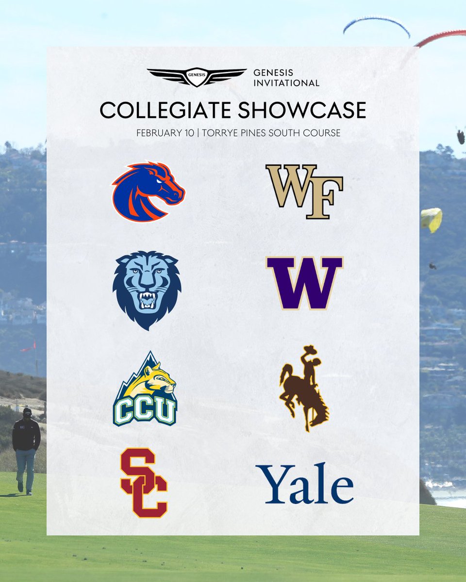 These schools are set to compete. Welcome to The Genesis Invitational Collegiate Showcase.