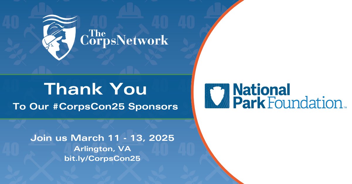 The Corps Network (@thecorpsnetwork) on Twitter photo #ThankYou to our 2025 National Conference sponsor: <a href="/NationalParkFdn/">National Park Foundation</a> 🤝
The National Park Foundation works to protect wildlife and park lands, preserve history and culture, educate and engage youth, and connect people everywhere to the wonder of parks.
🔗 bit.ly/CorpsCon25 #ThankYou to our 2025 National Conference sponsor: <a href="/NationalParkFdn/">National Park Foundation</a> 🤝
The National Park Foundation works to protect wildlife and park lands, preserve history and culture, educate and engage youth, and connect people everywhere to the wonder of parks.
đź”— bit.ly/CorpsCon25