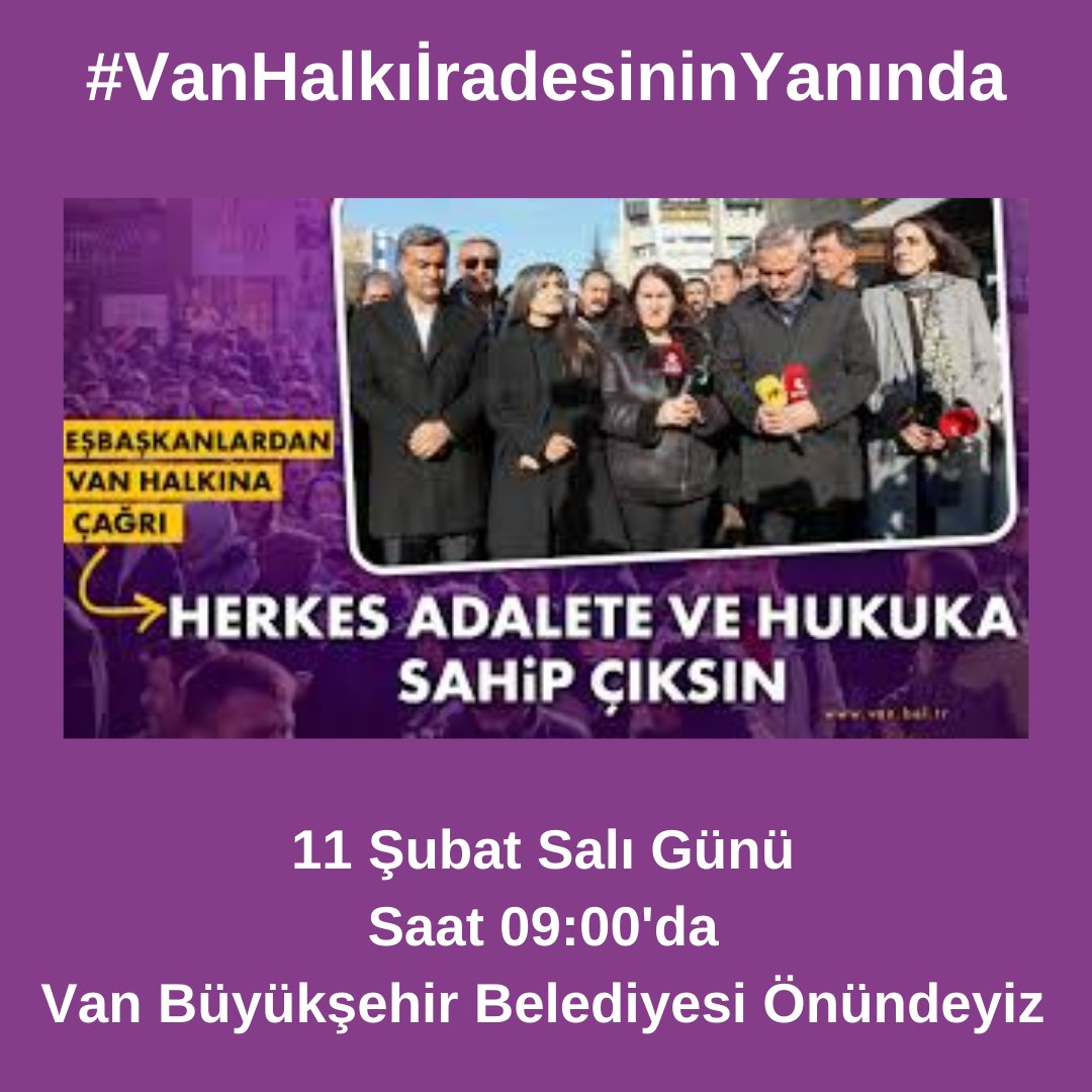 MahmutDindar65's tweet photo. Değerli Halkımız!

Van Büyükşehir Belediyesi Eşbaşkanımız Abdullah ZEYDAN'ın duruşması Salı günü saat 09:00'da başlayacaktır. Bu hukuksuzluğa dikkat çekmek ve Van halkının seçilmiş iradesine sahip çıkmak amacıyla tüm halkımızı Salı günü saat 09:00'da Van Büyükşehir Belediyesinin önüne davet ediyoruz. VAN HALKI İRADESİNİN YANINDADIR!

#VanHalkıİradesininYanında

@DEMPartiWan