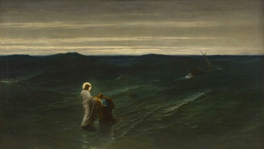 Parsifel1's tweet image. Jesus and Peter on the water by Gustave Brion