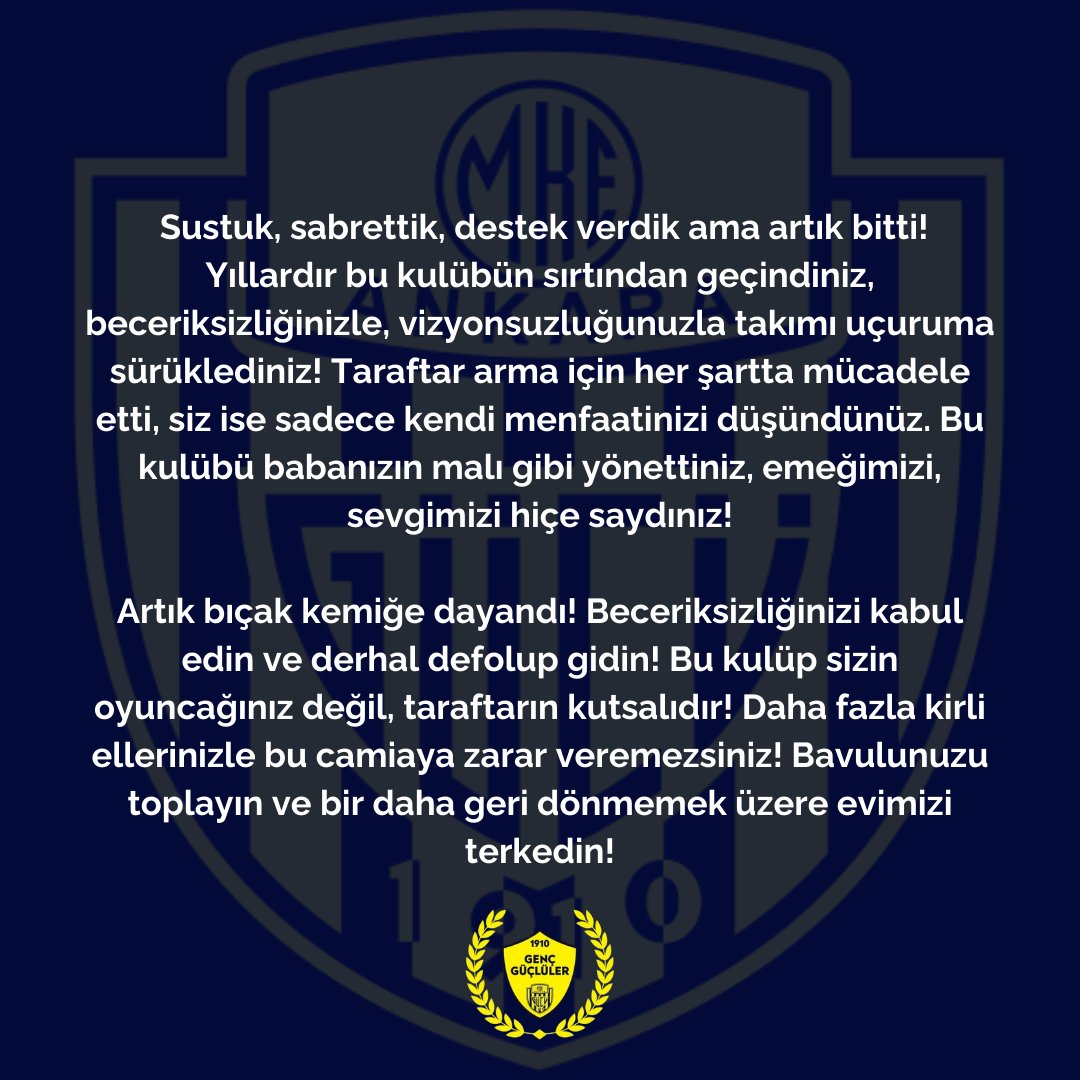 Bavulunuzu toplayın ve bir daha dönmemek üzere evimizi terk edin !

#AnkaragücüYokOluyor