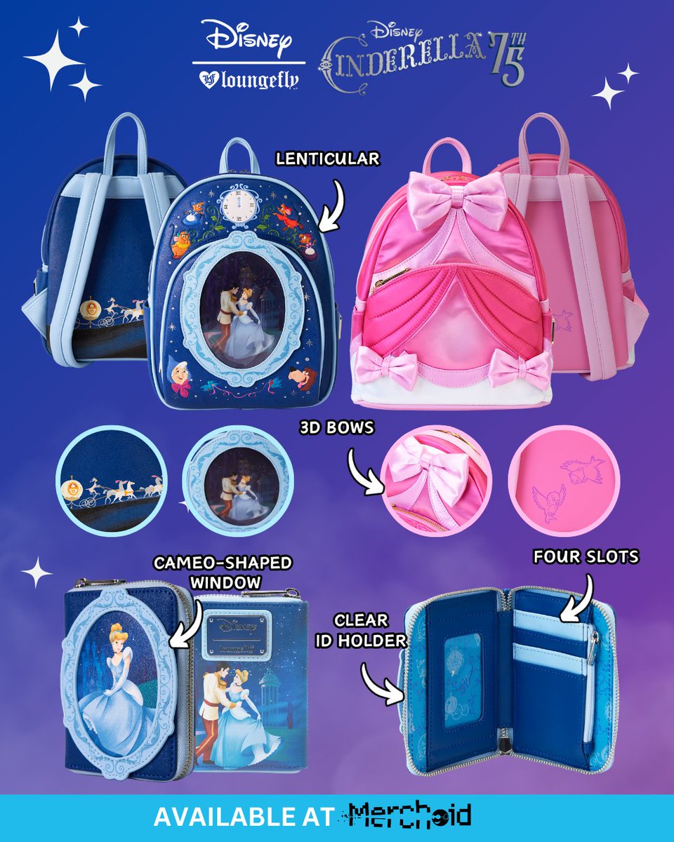merchoid's tweet image. February @loungefly week 2 drop is here and it is all about our favourite Disney princess, Cinderella ✨👠

Shop this full collection over on Merchoid.com! linktr.ee/merchoid 🛒

#loungefly #loungeflyeurope #cinderella75thanniversary #merchoid #loungeflycollection