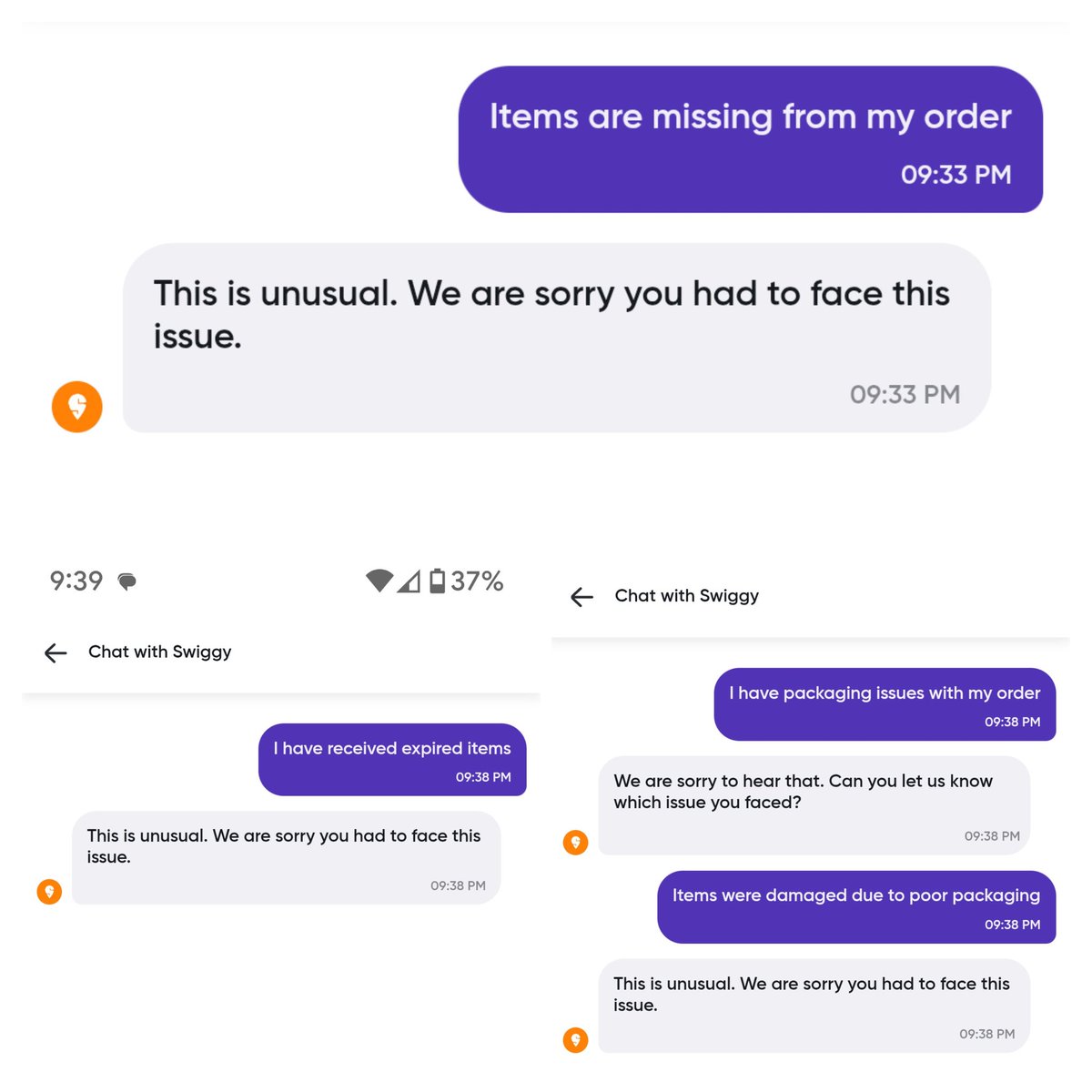 ashwetaa's tweet photo. @SwiggyCares @SwiggyInstamart This is your standard reply for customer's issues? Sorry but basically we wont even try to resolve anything https://t.co/6iqb1I8CbU