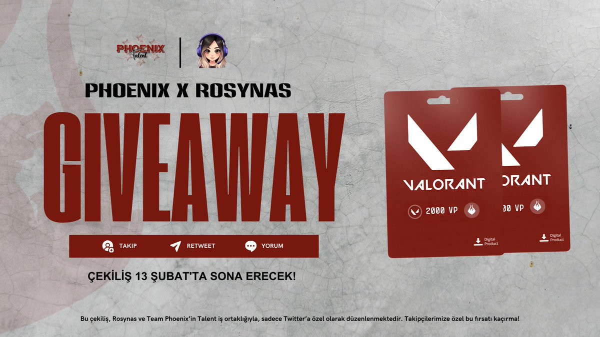 🎯 2000 VP SENİN OLSUN! 🎯

Phoenix Talent ekibimizin değerli yayıncısı <a href="/Rosynnas/">Rosynas</a> ile birlikte takipçilerimize VP hediye ediyoruz! 🎁

Katılmak için:

1️⃣ <a href="/teamphoenixtr/">Team Phoenix</a> ve <a href="/Rosynnas/">Rosynas</a> hesaplarını takip et.
2️⃣ Rosynas'ı Twitch’ten takip et. (twitch.tv/rosynas)
3️⃣ Bu tweet’i RT