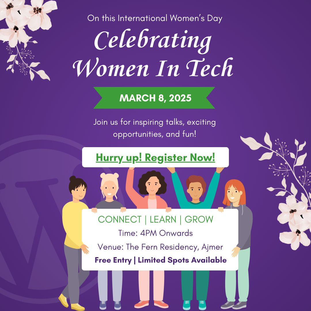 Ajmer WordPress (@wpajmer) on Twitter photo 🚀 Registrations for #WomenInTech are NOW OPEN! 🎉
Hey, amazing women! 🌟 Ready to connect, learn & grow? Join us on March 8, 2025, for inspiring talks, fun & great opportunities! ✨
🎯 LIMITED spots available
👇 Register today👇
bit.ly/41dfqWv
#WordPress #WPAjmer 🚀 Registrations for #WomenInTech are NOW OPEN! 🎉
Hey, amazing women! 🌟 Ready to connect, learn & grow? Join us on March 8, 2025, for inspiring talks, fun & great opportunities! ✨
🎯 LIMITED spots available
👇 Register today👇
bit.ly/41dfqWv
#WordPress #WPAjmer