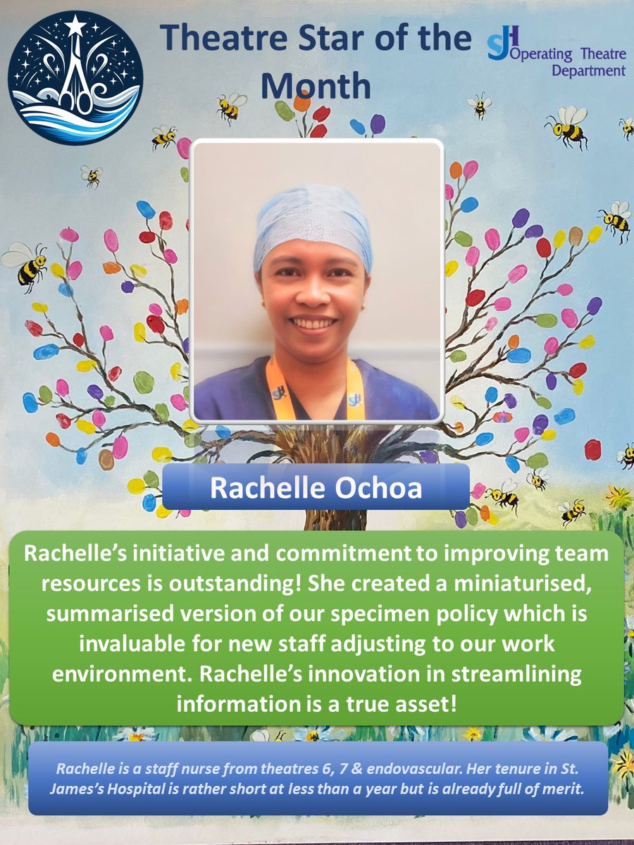 Marvic Garfin (@sanggolcelso) on Twitter photo Rachelle is February's Star of the Month! Her innovation in streamlining information is a true asset to the Operating Theatre Department of <a href="/stjamesdublin/">St James's Hospital</a>.
#SJHNursing
#SJHTheatreNursing Rachelle is February's Star of the Month! Her innovation in streamlining information is a true asset to the Operating Theatre Department of <a href="/stjamesdublin/">St James's Hospital</a>.
#SJHNursing
#SJHTheatreNursing