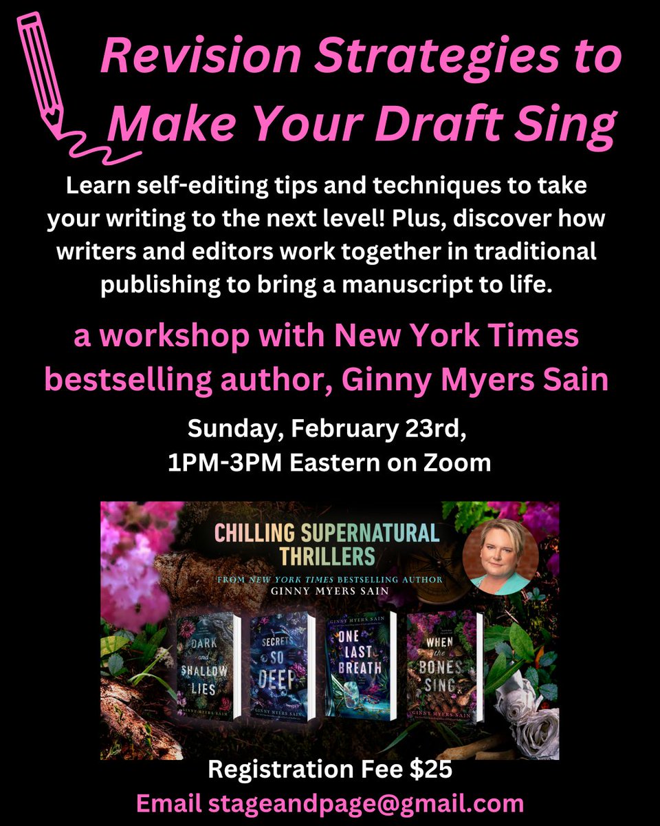 Ginny Myers Sain (@stageandpage) on Twitter photo I'm teaching this fun revision workshop on Zoom for a great group of writers on February 23rd. We have a few spots left for anyone who wants to join us! Email me at stageandpage@gmail.com to save your spot! I'm teaching this fun revision workshop on Zoom for a great group of writers on February 23rd. We have a few spots left for anyone who wants to join us! Email me at stageandpage@gmail.com to save your spot!