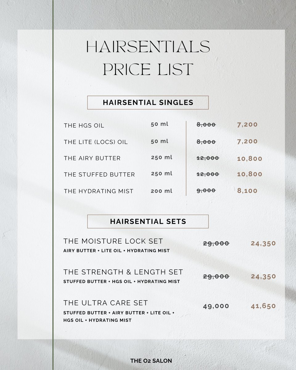 ✨ PRE-ORDERS ARE OFFICIALLY OPEN! ✨

The wait is almost over! Hairsentials is bringing you the perfect blend of nature and expertise for healthier, stronger hair. 

Our Airy Butter, Stuffed Butter, Lite (locs)  Oil, Hair Growth Stimulating Oil, and Hydrating Mist are formulated