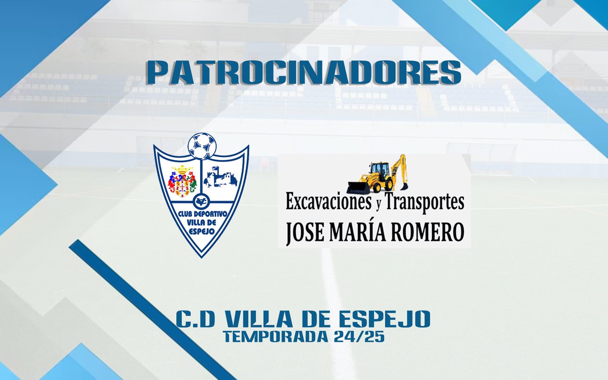 EXCAVACIONES Y TRANSPORTES JOSÉ MARÍA ROMERO patrocinador del CD Villa de Espejo

La directiva quiere dar las gracias a EXCAVACIONES Y TRANSPORTES JOSÉ MARÍA ROMERO por colaborar y apoyar el deporte de nuestro pueblo

Gracias por formar parte de la familia del CD Villa de Espejo.
