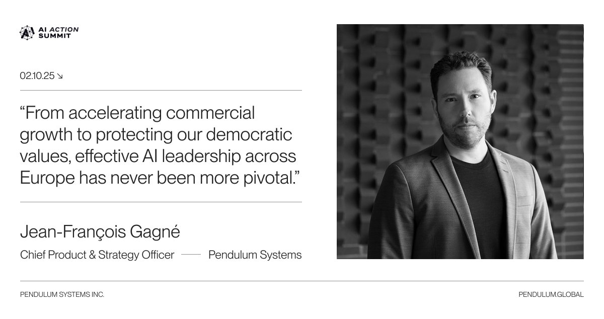 Pendulum (@pendulumsystems) on Twitter photo At this week’s AI Action Summit in Paris, Pendulum's <a href="/jfgagne/">Jean-Francois Gagné</a> will join the 'AI for Efficiency' prize selection committee, organized by the Ministère de l'Économie et des Finances. At this week’s AI Action Summit in Paris, Pendulum's <a href="/jfgagne/">Jean-Francois Gagné</a> will join the 'AI for Efficiency' prize selection committee, organized by the Ministère de l'Économie et des Finances.