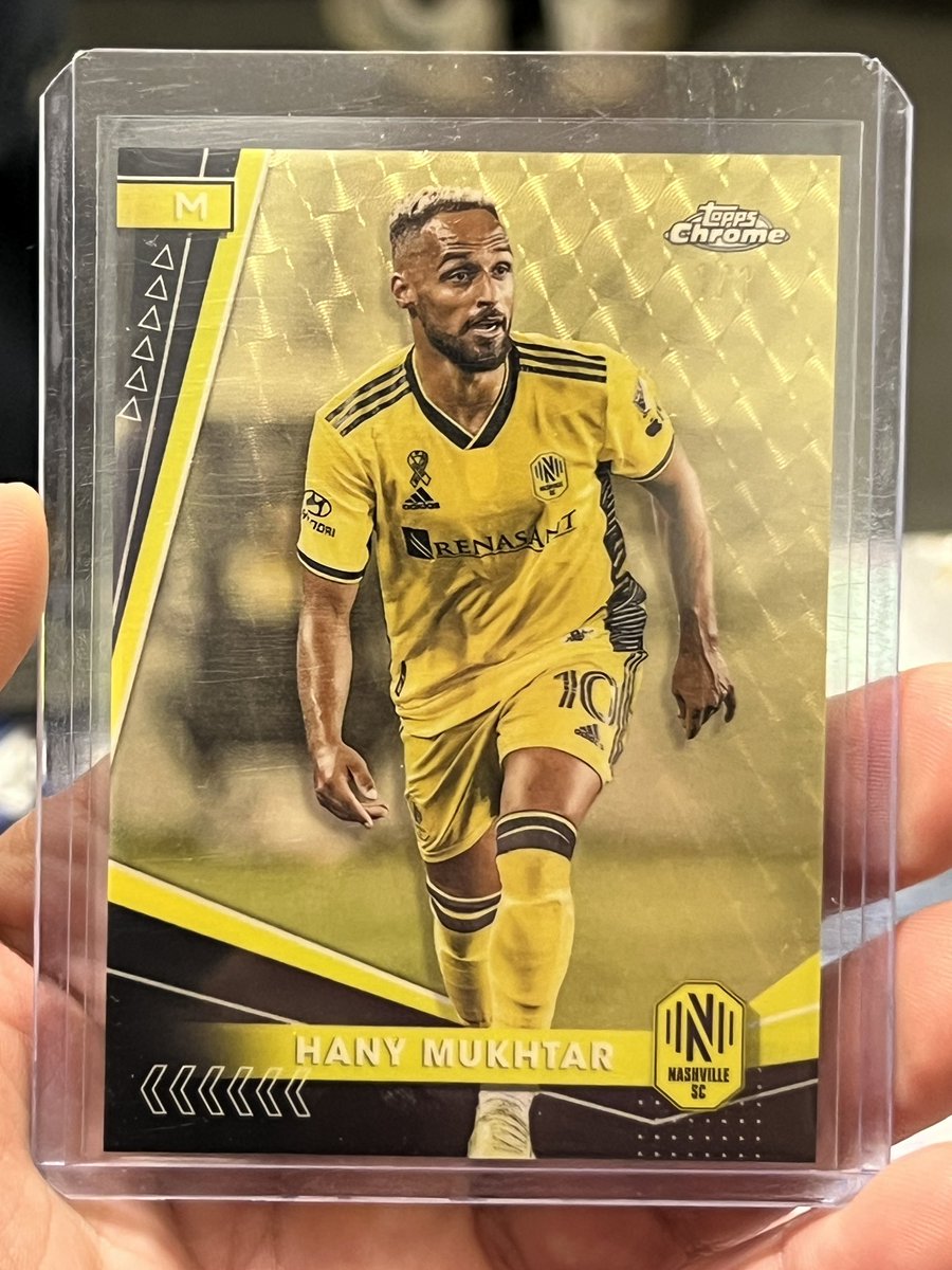 We were at the NASH-ional Card Show in Nashville, Tennessee this weekend. A couple of local kids (around age 12) bought a box of 2024 Topps Chrome MLS from us and pulled this 1/1 Superfractor of Nashville player Hany Mukhtar! #mls #toppschromemls #toppschrome #NashvilleSC <a href="/Topps/">Topps</a>