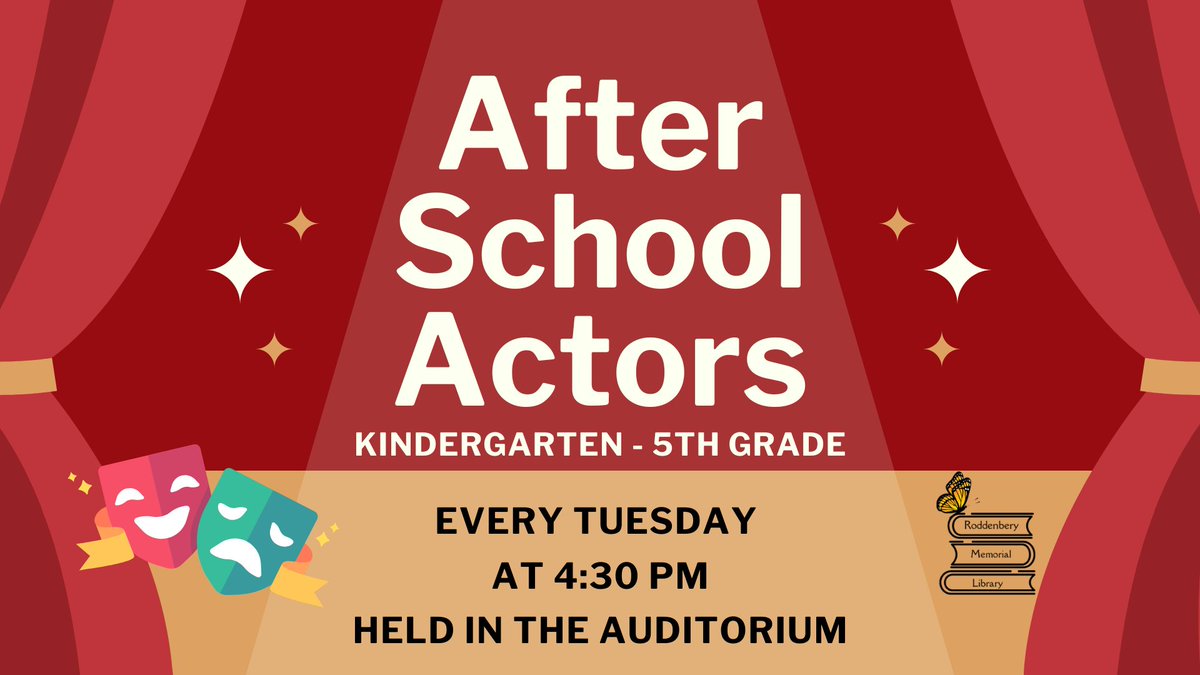 rmlibrary's tweet image. LIGHTS, CAMERA, ACTION! 
TOMORROW in the Auditorium for After School Actors at 4:30 PM! Perfect for kids in Kindergarten - 5th grade who want to try the magic of acting. Don’t miss out on this fun &amp;amp;creative program!
#LibraryFun #ActingForKids #cairoga #roddenberymemoriallibrary