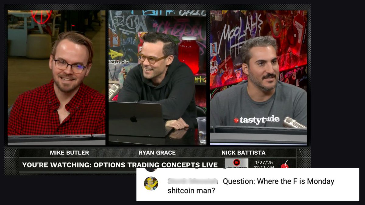 Monday has returned, and so has 'shitcoin man' 🫡💀

Ryan’s back on Options Trading Concepts Live at 11am CT, ready to talk crypto, memecoins, and whatever chaos the markets bring.

Live in 30 mins: youtube.com/watch?v=LG9Ken…🍒📉🔥