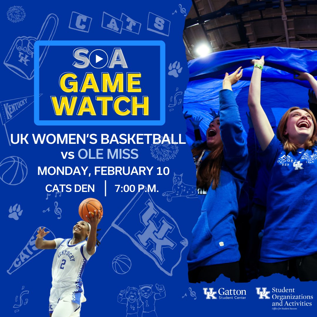 Go Big Blue! Come out to the Cats Den tonight to cheer on your Kentucky Wildcats women's basketball team as they play the Ole Miss Rebels! Game will be broadcasted live on ESPN2 starting at 7:00 pm! 😼