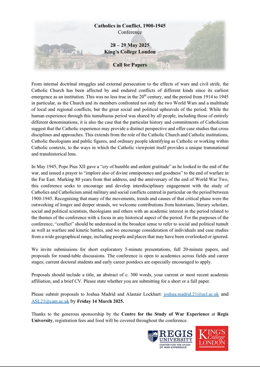 American Catholic Historical Association (@achahistory) on Twitter photo For those who study Catholics in conflict, did you hear about this upcoming conference? It is being put together by previous Presidential Travel Grant recipient <a href="/jmadrid001/">Joshua Madrid</a>! The submission deadline is March 14. For those who study Catholics in conflict, did you hear about this upcoming conference? It is being put together by previous Presidential Travel Grant recipient <a href="/jmadrid001/">Joshua Madrid</a>! The submission deadline is March 14.