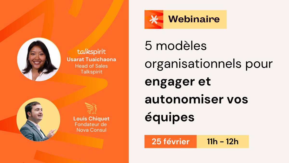🚨 62 % des employés dans le monde (93 % en France !) sont désengagés au travail (Gallup). 

Avec @NovaConsul, on vous propose un webinaire pour explorer 5 modèles organisationnels alternatifs pour engager vos équipes. 

Inscription ici 👉 urlr.me/pR6ejt