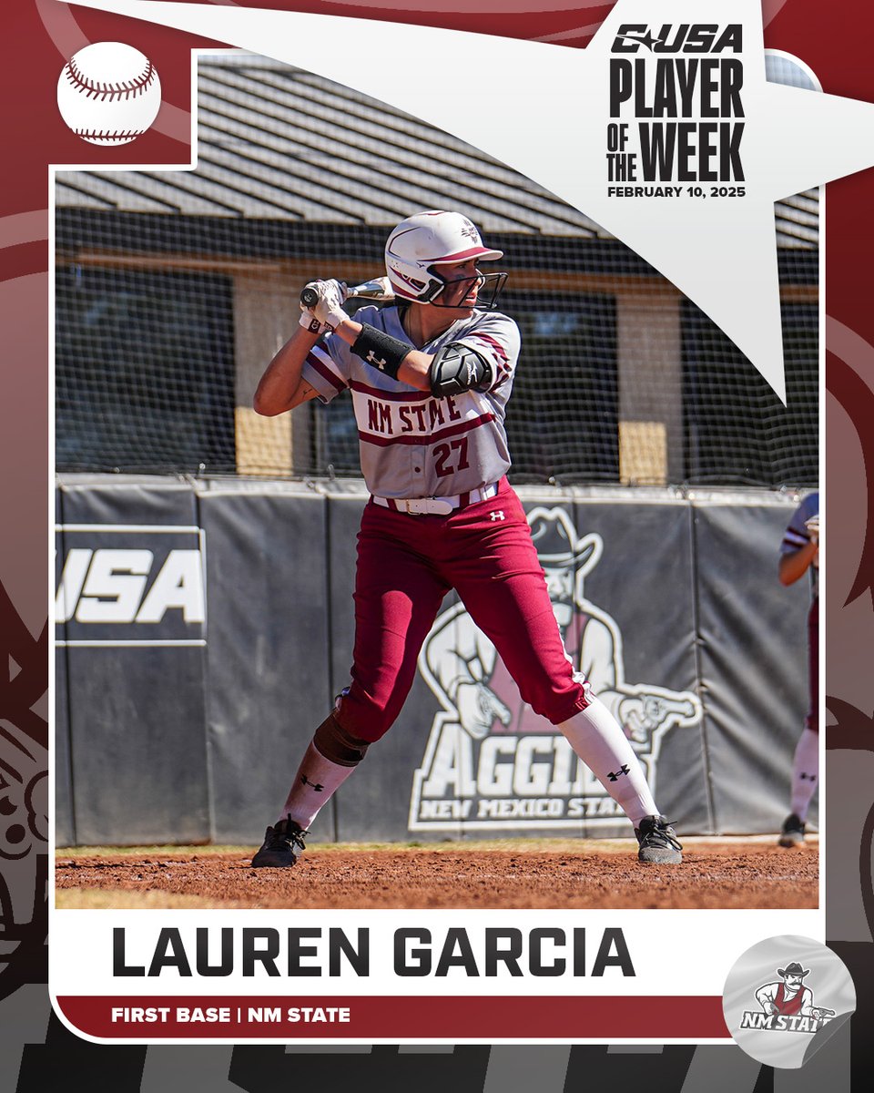 🥎 PLAYER OF THE WEEK 🥎

🏅1⃣ Lauren Garcia, <a href="/NMStateSoftball/">NM State Softball</a> 

#NoLimitsOnUs | bit.ly/4hOC0LA