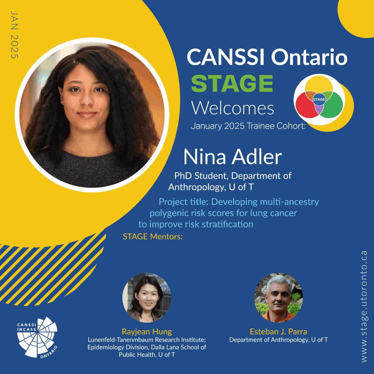 CANSSI Ontario (@canssiontario) on Twitter photo Congratulations to Nina Adler of <a href="/UofT_Anthro/">U of T Anthropology</a> for being admitted to the
<a href="/CANSSIOntSTAGE/">STAGE</a> Program!
Read more: bit.ly/3WJu0Dt
STAGE Mentors:
Dr. Rayjean Hung
<a href="/SinaiHealth/">Sinai Health</a>
Dr. Esteban Parra
<a href="/UofT_Anthro/">U of T Anthropology</a>
<a href="/NinaJAdler/">Nina Adler</a>
#StatisticalGenetics #GeneticEpidemiology #STAGE Congratulations to Nina Adler of <a href="/UofT_Anthro/">U of T Anthropology</a> for being admitted to the
<a href="/CANSSIOntSTAGE/">STAGE</a> Program!
Read more: bit.ly/3WJu0Dt
STAGE Mentors:
Dr. Rayjean Hung
<a href="/SinaiHealth/">Sinai Health</a>
Dr. Esteban Parra
<a href="/UofT_Anthro/">U of T Anthropology</a>
<a href="/NinaJAdler/">Nina Adler</a>
#StatisticalGenetics #GeneticEpidemiology #STAGE