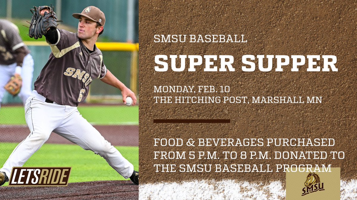 Supper plans are set for TONIGHT! Reminder, the annual SMSU baseball 'Super Supper' is tonight at The Hitching Post in Marshall. Support the Mustang baseball and enjoy a great meal. #LetsRide 
bit.ly/40OYyEW