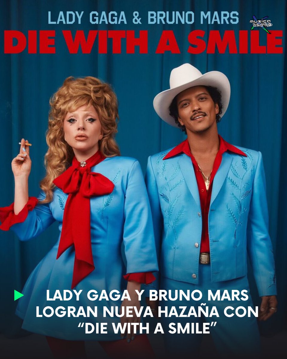 MXDoficial's tweet image. Lady Gaga y Bruno Mars anotan un nuevo récord con su tema “Die With A Smile”, esto al convertirse en la canción con más días en el puesto 1 de Spotify con un total de 121 días, superando a #DanceMonkey de @tonesandi , que permaneció 120 en la cima y mantuvo este récord por 5 años