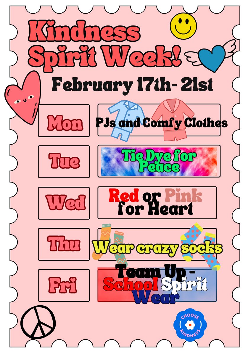 Show some kindness next week by participating in Kindness Spirit Week!