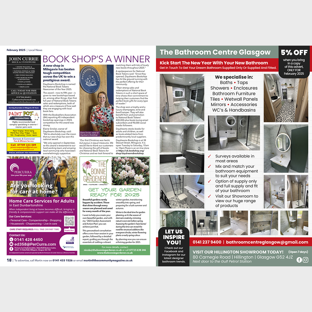 BOOK SHOP’S A WINNER. A new shop in Milngavie has beaten tough competition across the UK to win a prestigious award. Full story, and for the rest of our e-edition, CLICK HERE: tinyurl.com/yckybvwu