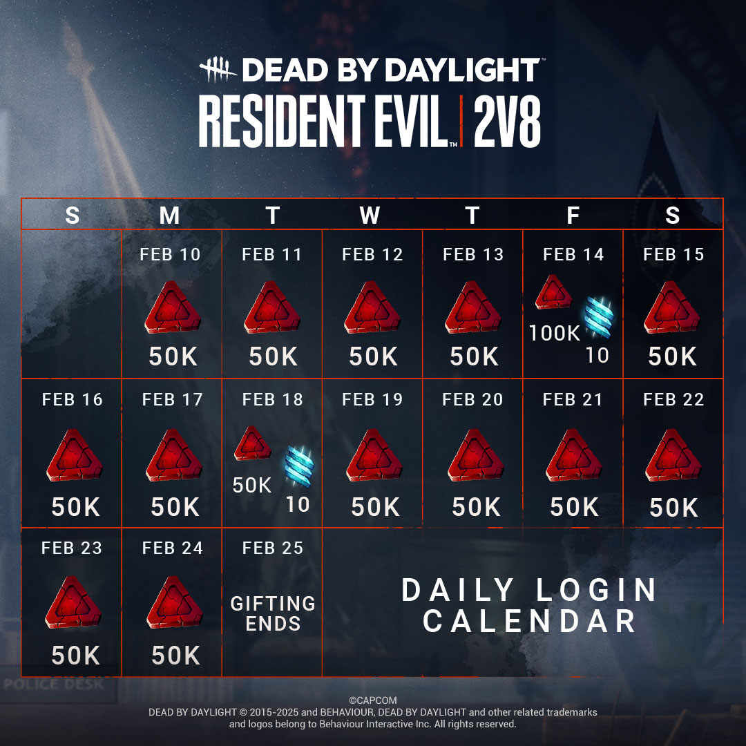 DeadbyDaylight's tweet photo. Collect these directly in your inbox every day before you report to the Raccoon City Police Department.  📩 https://t.co/YCT2POzPjw