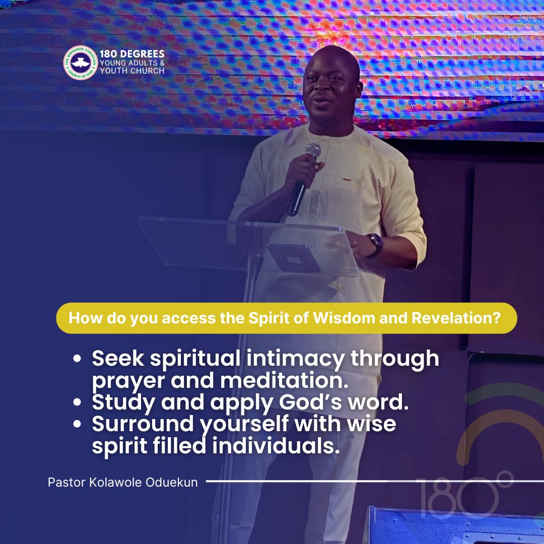 180dyc's tweet photo. What is the spirit of wisdom and revelation?
1. It means a divine enablement that grants us access to God’s wisdom, insight, and revelation.
2. Having a direct hotline to God’s throne room.
- Kolawole Oduekun
#SchoolofWisdom #SpiritofWisdom #RCCG180DYC https://t.co/9YJPT5Ph0V