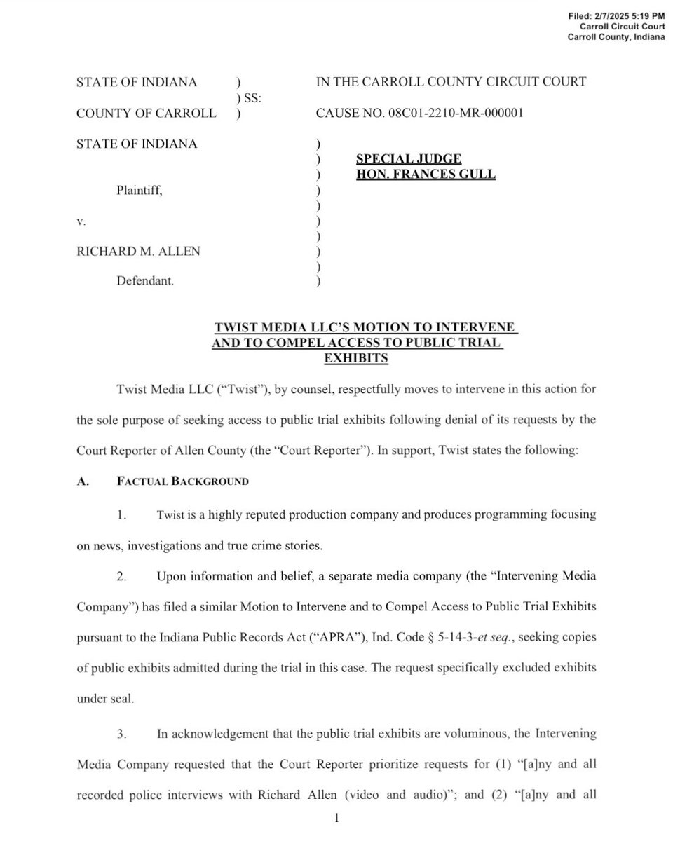 alleyesondelphi's tweet image. Twist Media LLC’s Motion to Intervene and to Compel Access to Public Trial Exhibits:
drive.google.com/file/d/1WQGS-s…

Appearance by Attorney in a Civil Case: 
drive.google.com/file/d/1AR4SuT…

#RichardAllen #DelphiTrial