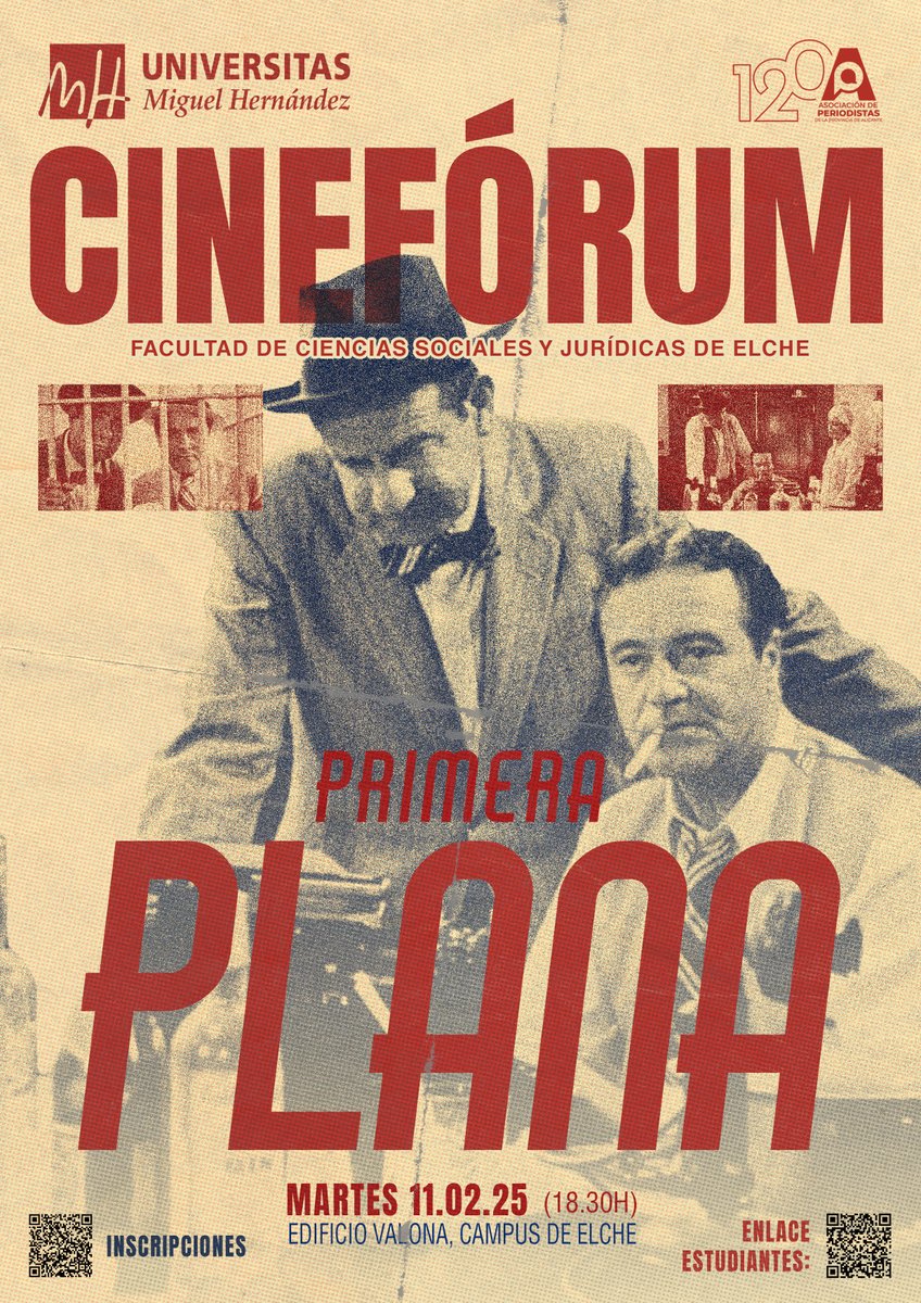El Cinefórum Cine y Periodismo regresa con Primera Plana. 📅 Martes 11/02, 18:30h, Cinemateca Valona. 🎟 Entrada libre. 📢 Debate + cóctel 🍽.📌 Inscripción aquí:
forms.gle/TSvvG2196SHEMa…