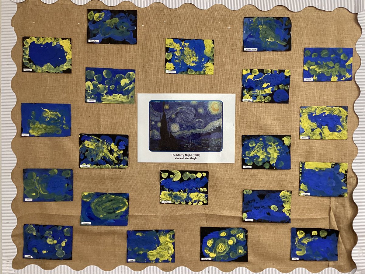 mv_primary's tweet photo. Inspired by Van Gogh’s Starry Night, Reception painted their own versions of the masterpiece using forks. https://t.co/hLAr1hi9dv