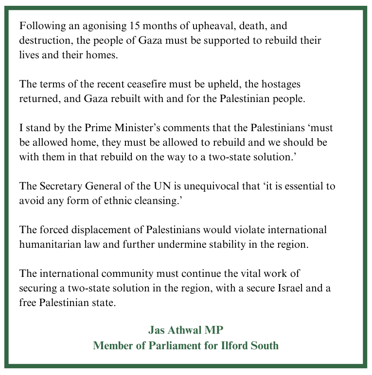 The Palestinian people must be allowed home, to rebuild their communities &amp; live in security.

It’s their land.

It’s for the people of Gaza &amp; Gaza alone to decide their future.