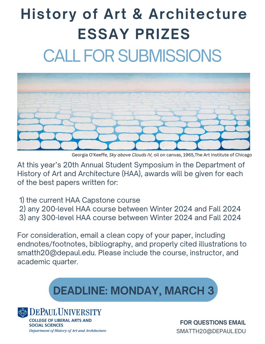 Submissions for the History of Art &amp; Architecture Essay Prizes are due Monday, March 3rd! Winners will receive cash prizes!