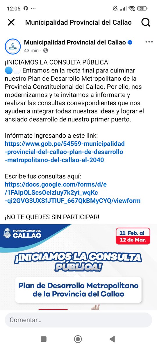 Señor <a href="/pedrospadaro/">Pedro Spadaro</a> como pretenden que hagamos consultas sobre el PDM Callao, sino públican el documento, como podemos dar aportes o detectar fallas. Me parece una falta de respeto a los chalacos.
<a href="/municallao/">Municipalidad del Callao</a> <a href="/MinCulturaPe/">Ministerio de Cultura</a> <a href="/MTC_GobPeru/">Ministerio de Transportes y Comunicaciones</a> <a href="/RegionCallaoPe/">Gobierno Regional del Callao</a> <a href="/Defensoria_Peru/">Defensoría del Pueblo</a> <a href="/IMP_Lima/">Instituto Metropolitano de Planificación</a>