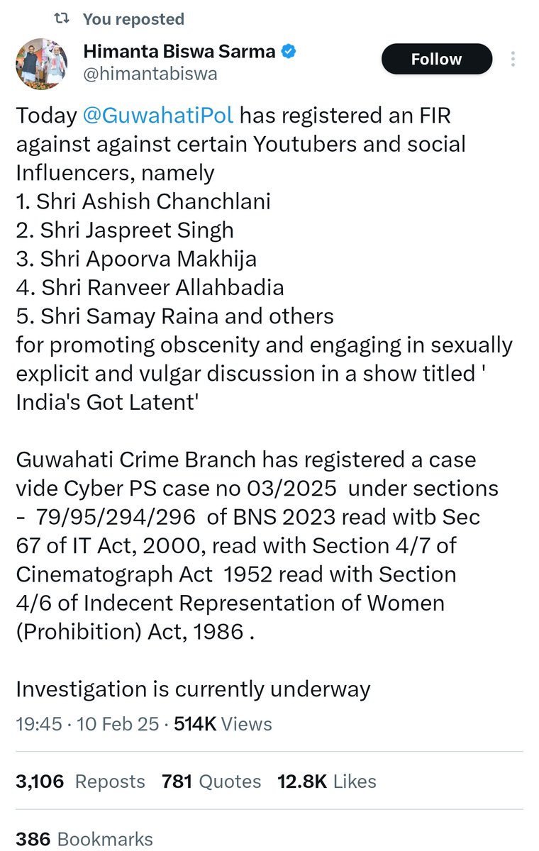 SonOfBharat7's tweet image. हिमांता बिस्वा शर्मा...On Fire Mode🔥

आसाम के मुख्यमंत्री श्री हिमांता दा ने
कॉमेडी के नाम पर माता पिता के - माँ बेटे के संबंधो पर बेहद अश्लील और नीच मज़ाक़ करने वाले 4 जानवरों पर जीरो FIR लांच करा दी है..

अबतक 5 FIR हो चुकी हैं.. लंका लगेगी लंका