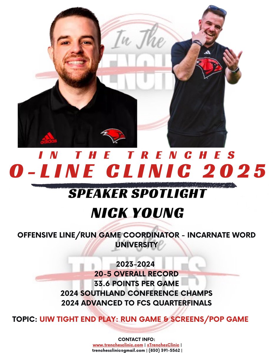In The Trenches O-Line Clinic (@trenchesclinic) on Twitter photo Getting closer to hearing from ALL of our guest speakers <a href="/TrenchesClinic/">In The Trenches O-Line Clinic</a> but especially 🔥 up to hear from <a href="/CoachNYoung/">Nick Young</a> and all the ways to get the TE involved!!! Register today! Getting closer to hearing from ALL of our guest speakers <a href="/TrenchesClinic/">In The Trenches O-Line Clinic</a> but especially 🔥 up to hear from <a href="/CoachNYoung/">Nick Young</a> and all the ways to get the TE involved!!! Register today!