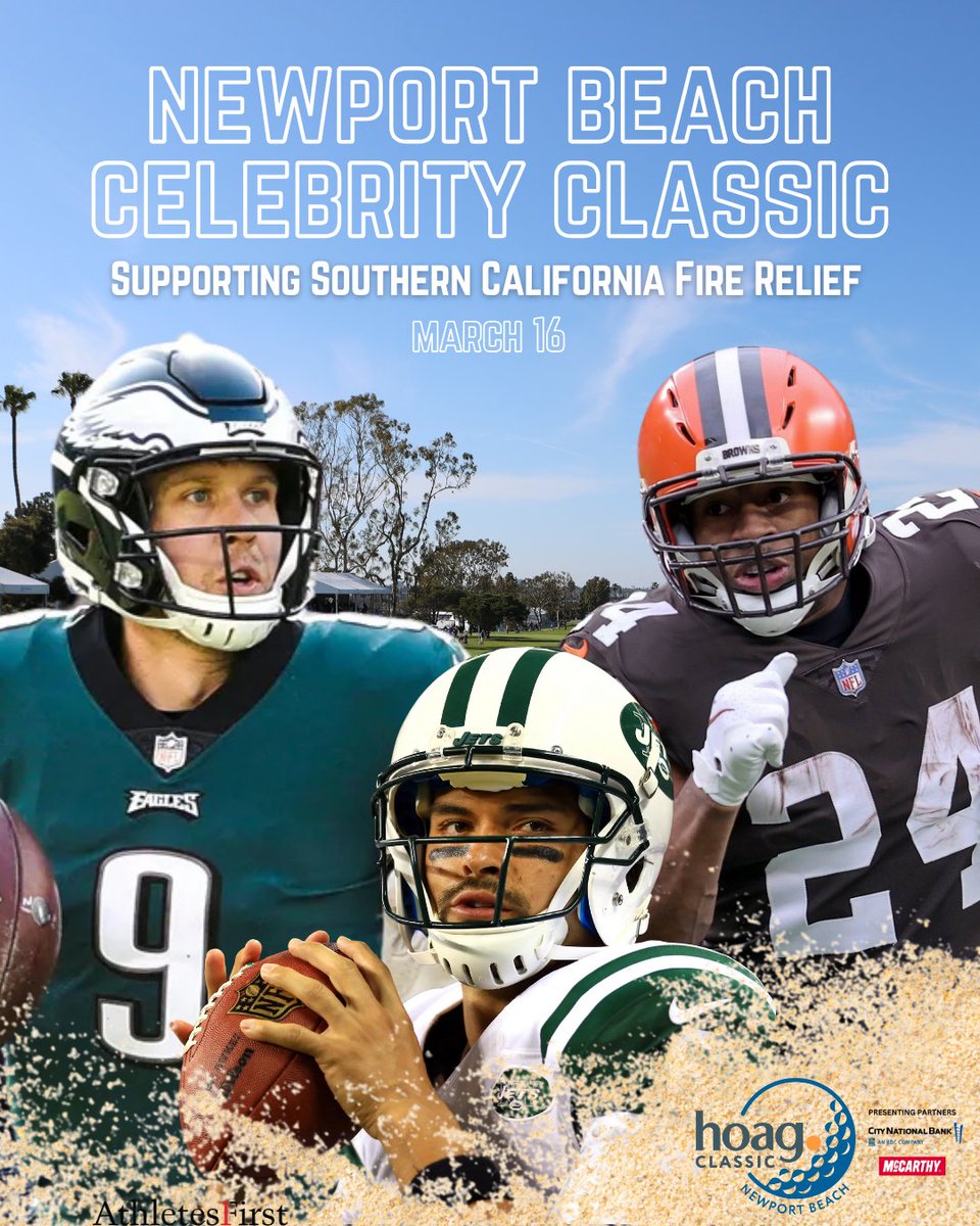 Hoag Classic (@hoagclassic) on Twitter photo The Newport Beach Celeb Classic in partnership with
<a href="/AthletesFirst/">Athletes First</a> on Sunday, March 16 at Newport Beach CC is a 1 day golf event supporting Southern California Fire Relief with anticipated athletes <a href="/NickFoles/">Nick Foles</a>, <a href="/NickChubb/">Nick Chubb</a> & Mark Sanchez!
📲 bit.ly/NCCHoag The Newport Beach Celeb Classic in partnership with
<a href="/AthletesFirst/">Athletes First</a> on Sunday, March 16 at Newport Beach CC is a 1 day golf event supporting Southern California Fire Relief with anticipated athletes <a href="/NickFoles/">Nick Foles</a>, <a href="/NickChubb/">Nick Chubb</a> & Mark Sanchez!
📲 bit.ly/NCCHoag