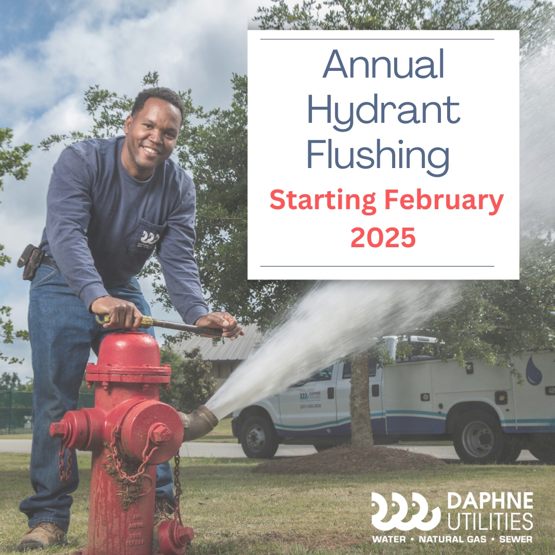 💧In our continued commitment to providing our customers with high-quality water services and fire flow protection, Daphne Utilities routinely flushes each of the more than 1,300 hydrants in our system.

Crews will be starting February 3rd – 28th in the areas of:
Olde Towne Da...