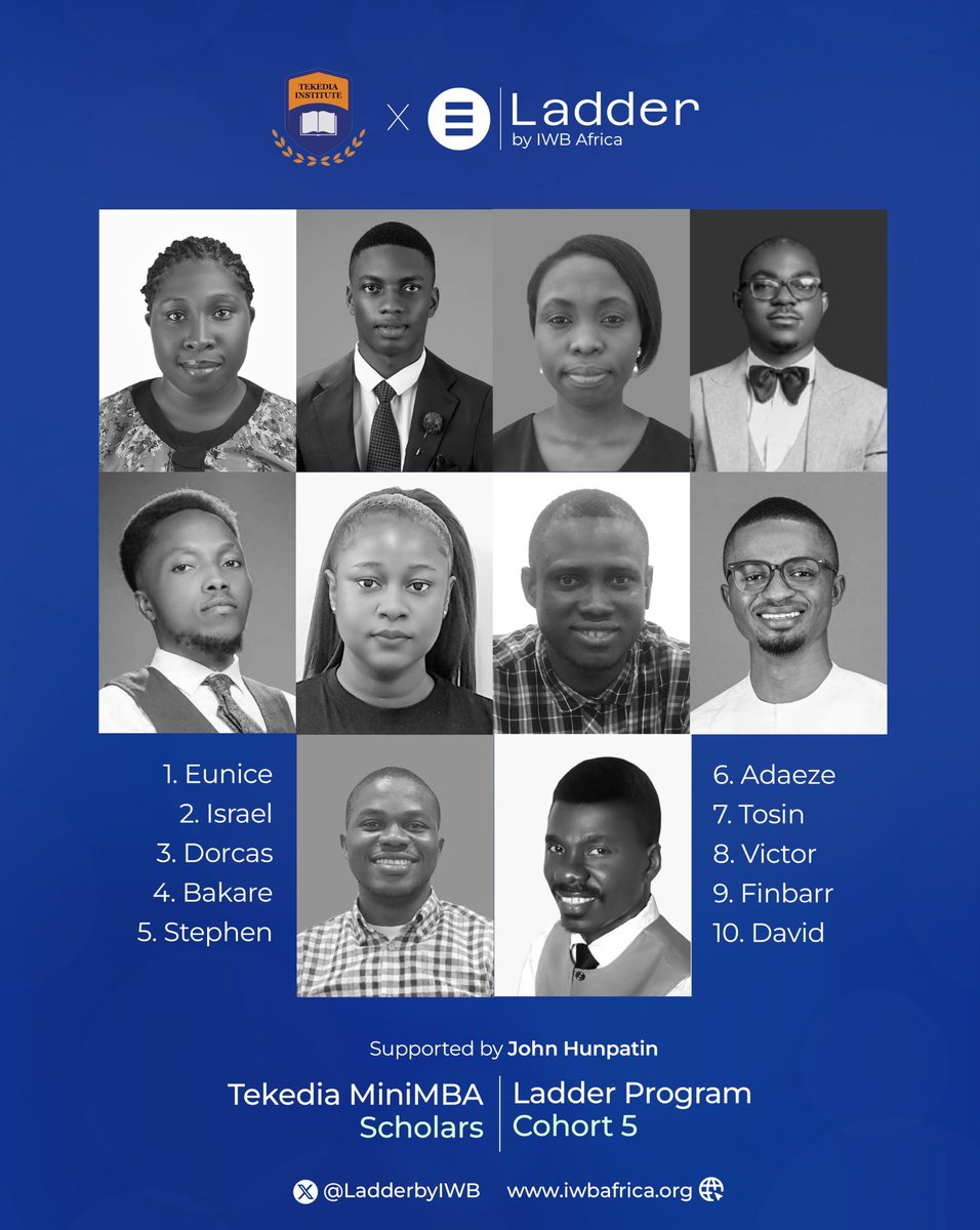 Welcome Champs.

Glad to have you-all join one of Africa's leading business schools <a href="/tekedia/">Tekedia</a> get ready to co-learn with experts like <a href="/ndekekwe/">Ndubuisi Ekekwe</a> and many others. 

<a href="/LadderbyIWB/">Ladder by IWB</a> seeks to enhance digital literacy in Africa, great to have you-all onboard! 

#ReadytoRise
#Ladder2025
