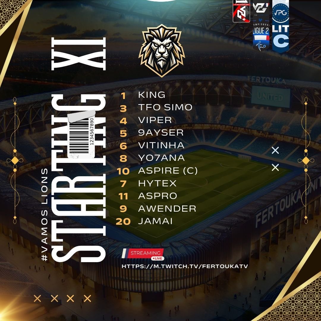 Fertouka United ๐ฒ๐ฆ (@fertoukaunited) on Twitter photo #11Lineup #TFO
๐ฅ๏ธ: m.twitch.tv/fertoukatv
Good luck lions ๐๐ป
<a href="/VPGFrance_/">VPG France</a>
<a href="/OfficialVPG/">Virtual Pro Gaming</a> <a href="/SwissVPG/">VPG Switzerland ๐จ๐ญ</a> #11Lineup #TFO
๐ฅ๏ธ: m.twitch.tv/fertoukatv
Good luck lions ๐๐ป
<a href="/VPGFrance_/">VPG France</a>
<a href="/OfficialVPG/">Virtual Pro Gaming</a> <a href="/SwissVPG/">VPG Switzerland ๐จ๐ญ</a>