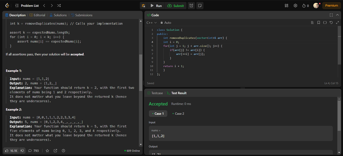 albion_codes's tweet photo. Day 23 of pursuing DSA 
Solved LeetCode problem No. 26: 
Remove duplicates from sorted array- 
brute force with TC- O(nlogn) 
optimal with TC- O(n) 
#DSA #LeetCode #CodingJourney #LearnInPublic #consistency https://t.co/oPtv94uPHw