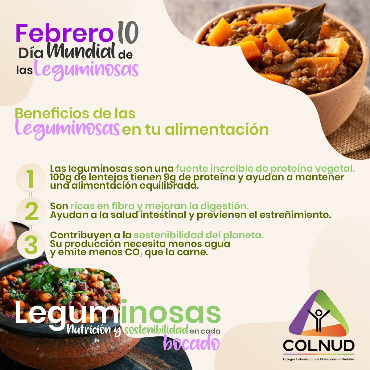 COLNUD's tweet image. ¿Cuál es tu leguminosa favorita? Cuéntanos en los comentarios y comparte.
#DíaMundialDeLasLegumbres #NutriciónSaludable #SomosNutricionistas #SomosCOLNUD #SoyColegiado #COLNUD #ColombiaNecesitaNutricionistas